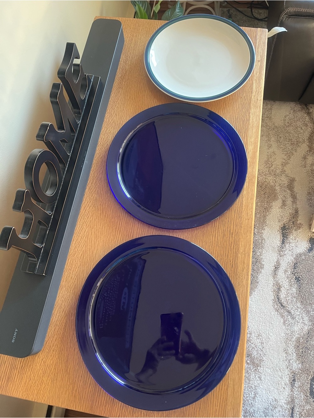 3 Sturdy Glass Dinner Platters For Any Party. 2 Are Glass the tan one is ceramic